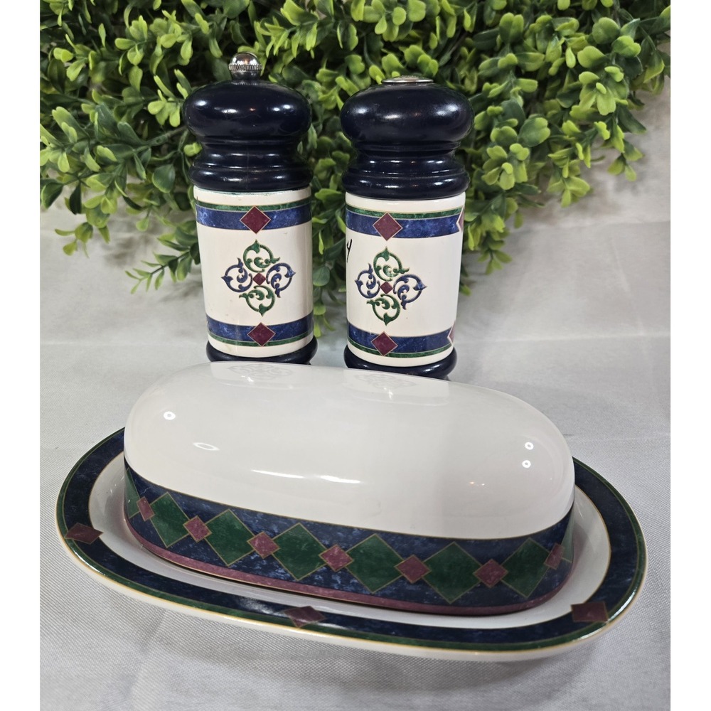 Vintage Phaltzgraff Amalft Classic Collection Butter Dish Salt & Pepper Grinder